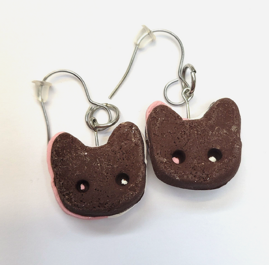 Ice Cream Cookie Cat Earrings